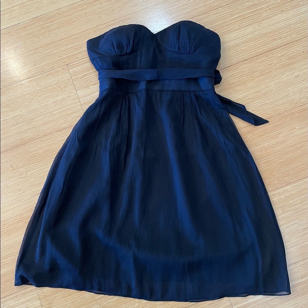 J. Crew Silk Chiffon Strapless Dress in Navy